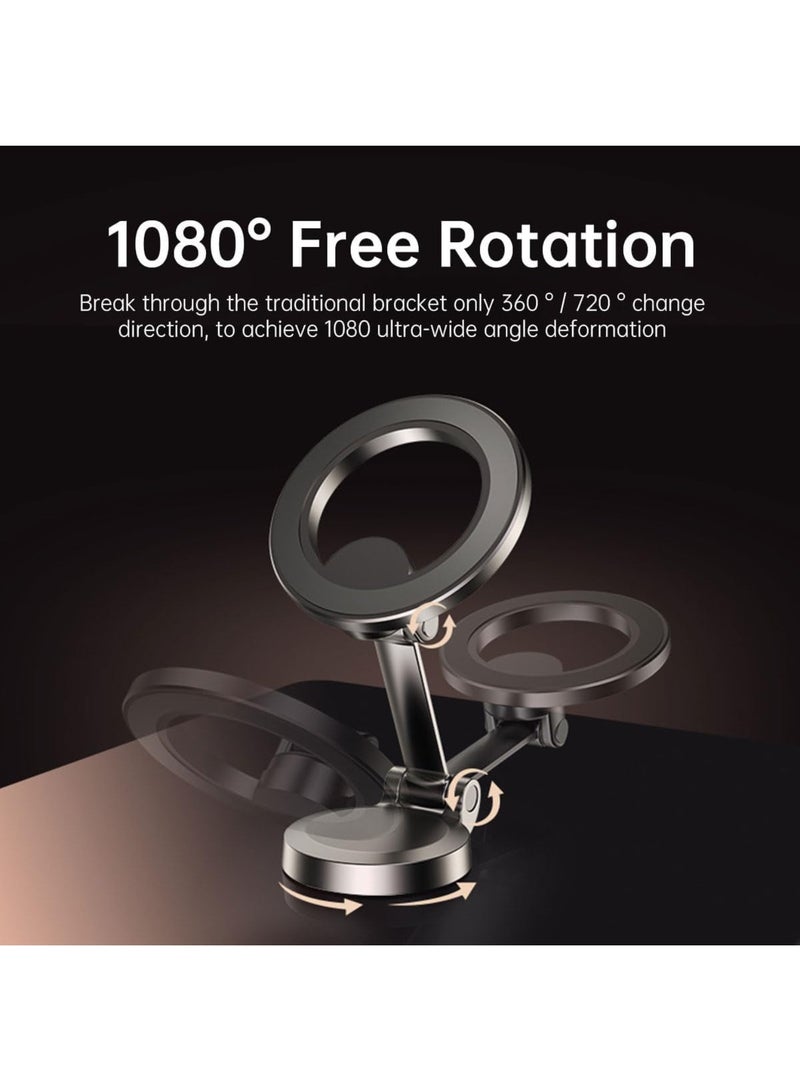 Premium Magnetic Car Phone Holder with 1080° Rotation, Advanced All-Metal Dashboard Phone Mount with Strong Sticking Tape, Ultra-Stable Magnetic Phone Stand for Hands-Free Driving, Compatible with i