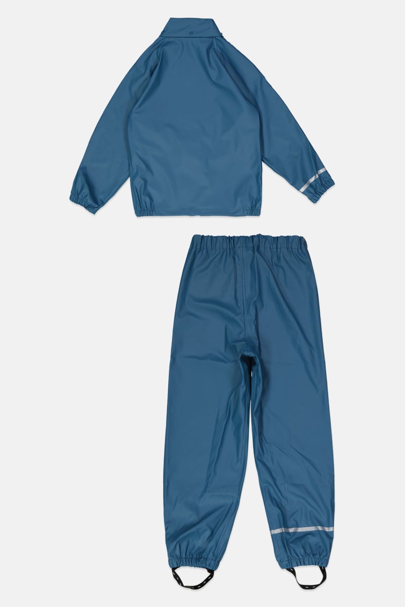 Kids Boy 2 Pcs Top And Bottom Rain Suit Set, Slate Blue