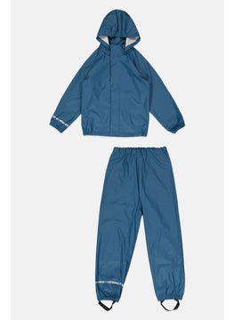 NAME IT Kids Boy 2 Pcs Top And Bottom Rain Suit Set, Slate Blue  - Image 1