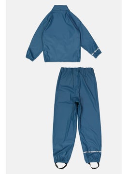 NAME IT Kids Boy 2 Pcs Top And Bottom Rain Suit Set, Slate Blue  - Image 3