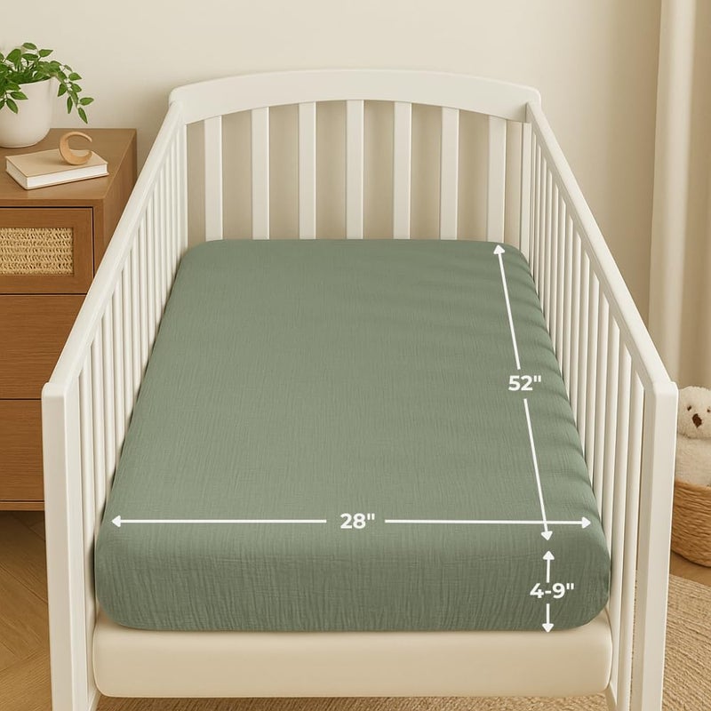 Nora's Nursery Muslin Crib Sheets - 100% Organic Cotton Crib Sheets - Fits Standard Crib and Toddler Bed Mattress Size - Breathable & Fitted Crib Sheet for Baby Girl & Boy - Sage Green - Image 2