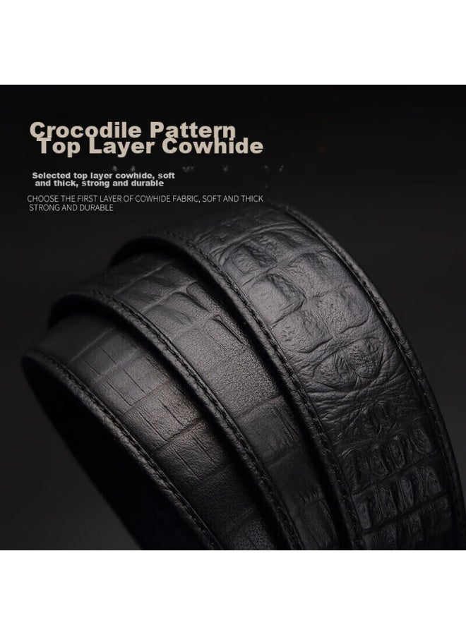 Crocodile T-shirt, Qixi Gift, Inner-wear Belt, Automatic Buckle, Men's Top-grain Leather, Crocodile Pattern Belt, Gift Box For Boyfriend - Image 2