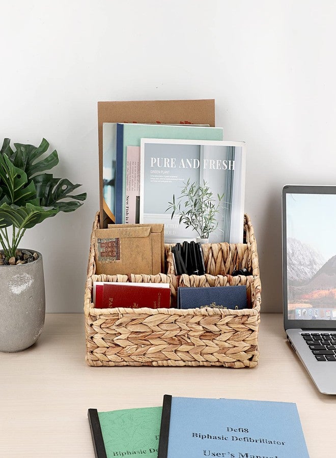 بي تي سكاي سلة تخزين منسوجة ومقسمة من BTSKY، مصنوعة من خوص طبيعي، سلال تخزين عمودية من الخيزران، 4 أقسام، رف فرز لوازم المكتب المنزلي - Image 3