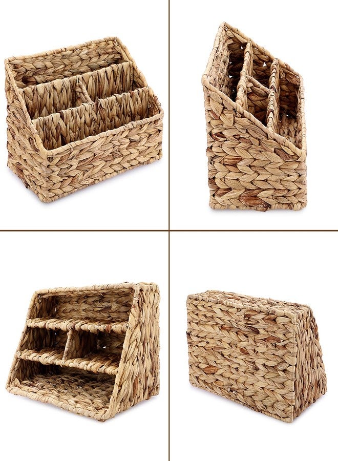 بي تي سكاي سلة تخزين منسوجة ومقسمة من BTSKY، مصنوعة من خوص طبيعي، سلال تخزين عمودية من الخيزران، 4 أقسام، رف فرز لوازم المكتب المنزلي - Image 5