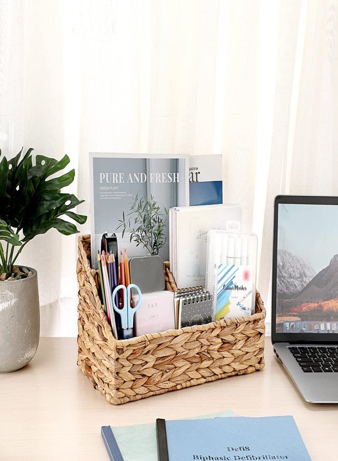 بي تي سكاي سلة تخزين منسوجة ومقسمة من BTSKY، مصنوعة من خوص طبيعي، سلال تخزين عمودية من الخيزران، 4 أقسام، رف فرز لوازم المكتب المنزلي - Image 2