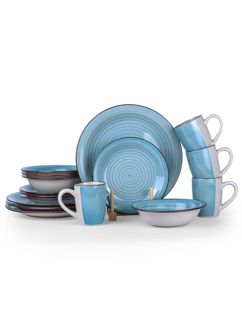 Cuisine Art - Cuisine Art Cosmic Hand-Painted Stoneware 16pcs Dinner Set – Blue | 4 Dinner Plates (10.5"), 4 Dessert Plates (7.5"), 4 Soup Bowls (7"), 4 Mugs (9oz) Elegant & Durable Tableware for Home & Kitchen - Image 1