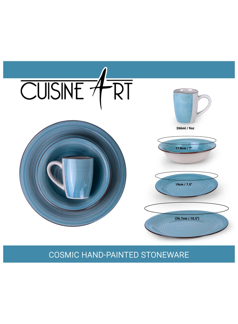 Cuisine Art Cuisine Art Cosmic Hand-Painted Stoneware 16pcs Dinner Set – Blue | 4 Dinner Plates (10.5"), 4 Dessert Plates (7.5"), 4 Soup Bowls (7"), 4 Mugs (9oz) Elegant & Durable Tableware for Home & Kitchen