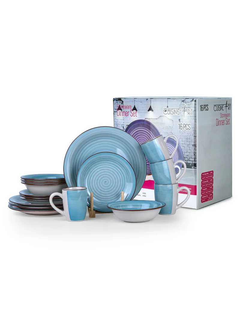 Cuisine Art Cuisine Art Cosmic Hand-Painted Stoneware 16pcs Dinner Set – Blue | 4 Dinner Plates (10.5"), 4 Dessert Plates (7.5"), 4 Soup Bowls (7"), 4 Mugs (9oz) Elegant & Durable Tableware for Home & Kitchen