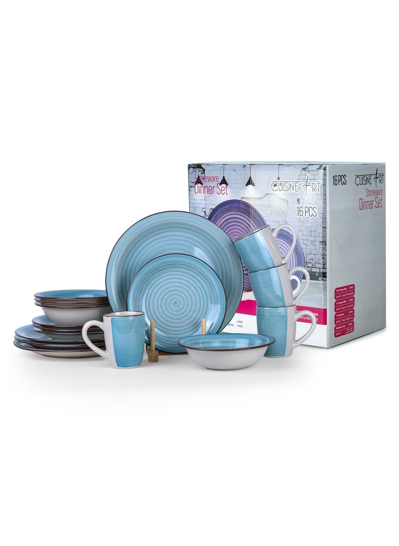 Cuisine Art - Cuisine Art Cosmic Hand-Painted Stoneware 16pcs Dinner Set – Blue | 4 Dinner Plates (10.5"), 4 Dessert Plates (7.5"), 4 Soup Bowls (7"), 4 Mugs (9oz) Elegant & Durable Tableware for Home & Kitchen - Image 1