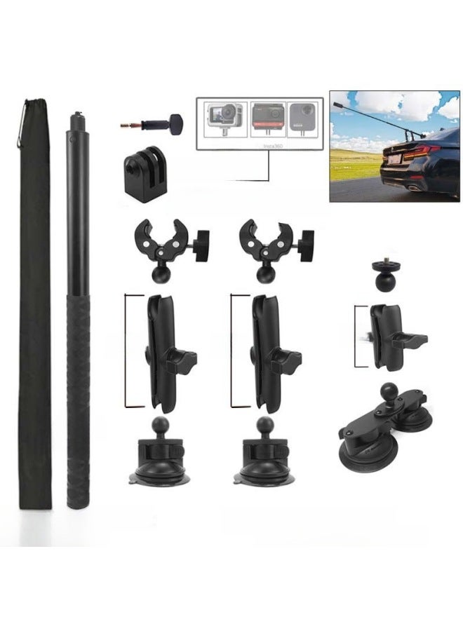 Beauenty Car Suction Cup Third Person Shooting Accessories Insta360 Onex2RGoPro Selfie Stick Roof Bracket-Color:K06 Car Suction Cup Set 3 (15cm * 2+6cm Connecting Rod) + Pan-tilt Adapter - Image 1