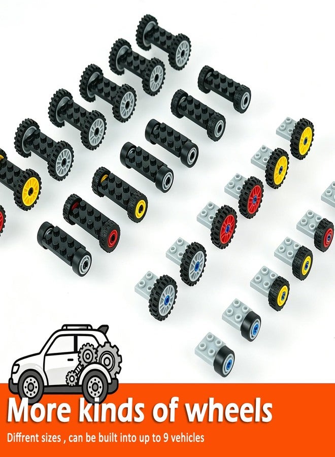 BroTex 118PCS Wheels and Axles Sets for Building Blocks, Tires & Wheels Car Parts Accessories, Replacement Parts and Pieces Compatible with Major Brand Bricks Education Vehicles Toys - Image 2