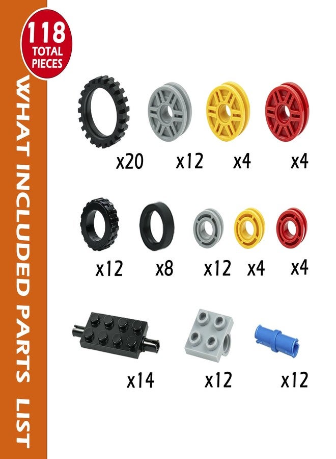 BroTex 118PCS Wheels and Axles Sets for Building Blocks, Tires & Wheels Car Parts Accessories, Replacement Parts and Pieces Compatible with Major Brand Bricks Education Vehicles Toys - Image 5