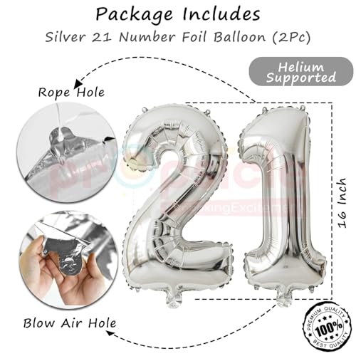 Propsicle 21 Number Foil Balloons Silver 16 Inch – (Pack of 2) Twenty One Number for Birthday and Anniversary Decorations, Backdrop, Cake Table, Photoshoot Props - Image 3