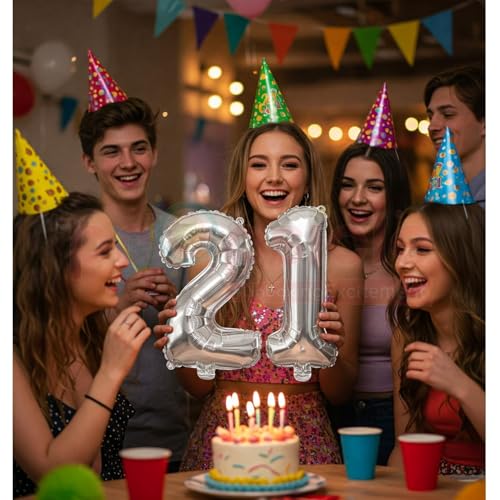 Propsicle 21 Number Foil Balloons Silver 16 Inch – (Pack of 2) Twenty One Number for Birthday and Anniversary Decorations, Backdrop, Cake Table, Photoshoot Props - Image 4