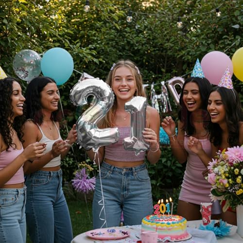 Propsicle 21 Number Foil Balloons Silver 16 Inch – (Pack of 2) Twenty One Number for Birthday and Anniversary Decorations, Backdrop, Cake Table, Photoshoot Props - Image 5