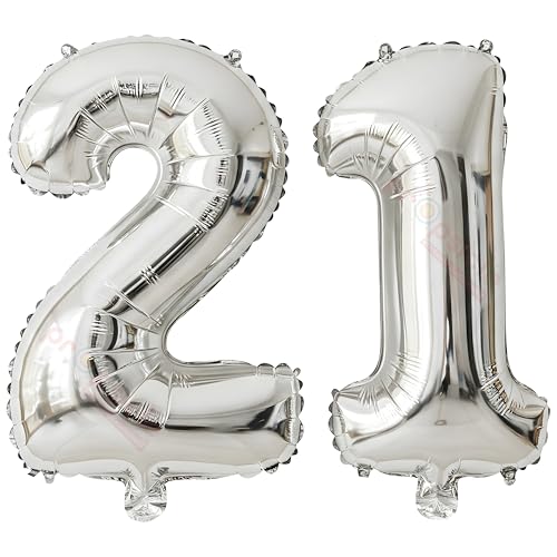 Propsicle 21 Number Foil Balloons Silver 16 Inch – (Pack of 2) Twenty One Number for Birthday and Anniversary Decorations, Backdrop, Cake Table, Photoshoot Props - Image 1