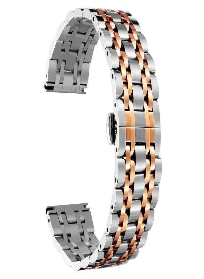 BINLUN Stainless Steel Watch Band High-end Replacement Watch Band 6 Color for Women Men(Gold, Silver, Black, Rose Gold, Gold Tone, Rose Gold Tone) 13 Size (12mm - 24mm), Silver-Rose Gold, 15mm - Image 1