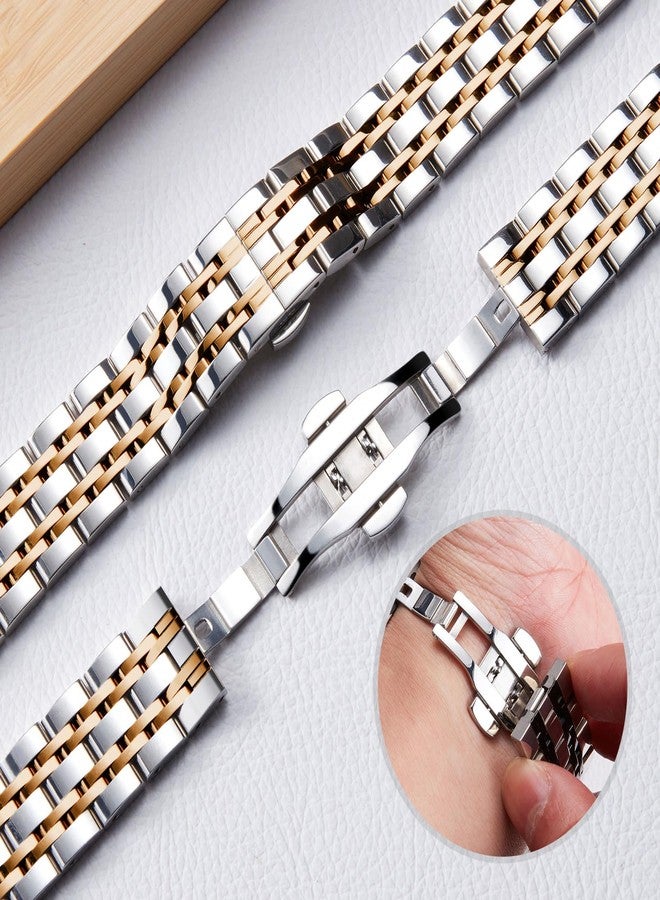 BINLUN Stainless Steel Watch Band High-end Replacement Watch Band 6 Color for Women Men(Gold, Silver, Black, Rose Gold, Gold Tone, Rose Gold Tone) 13 Size (12mm - 24mm), Silver-Rose Gold, 15mm - Image 2