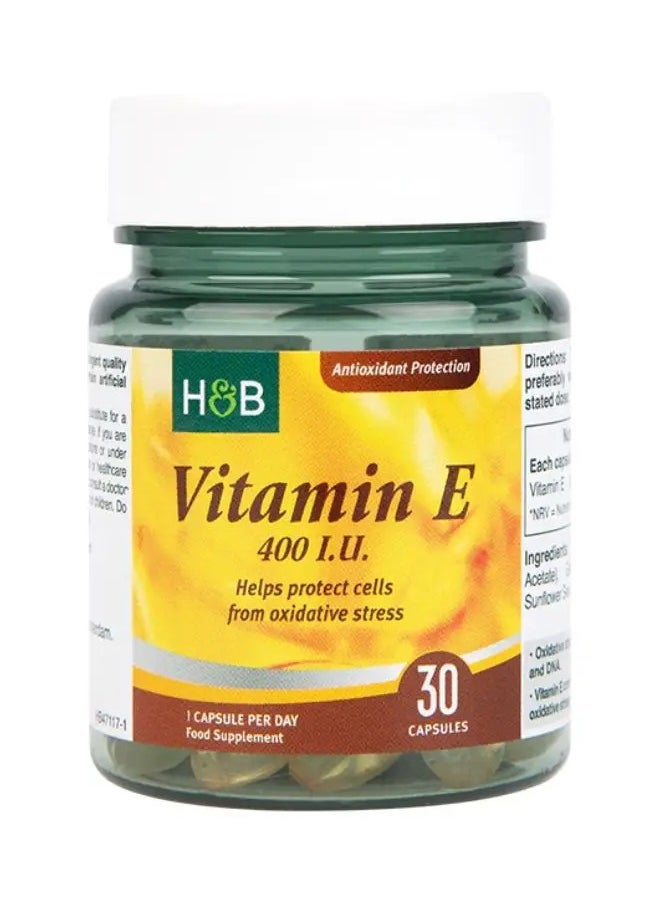 H&B Holland & Barret 400 I.U. Vitamin E Supplement Capsules For Antioxidant Protection, Pack of 30's 