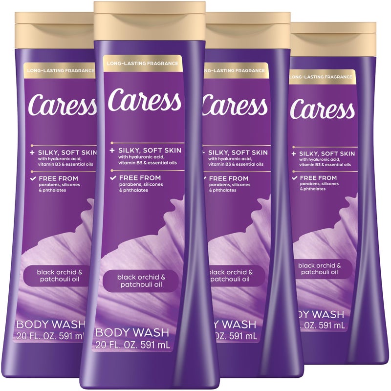 Caress غسول الجسم كارس بلاك أوركيد وزيت الباتشولي للاسترخاء وتجديد النشاط، صابون جسم معطر 20 أونصة سائلة، عبوة من 4 - Image 1