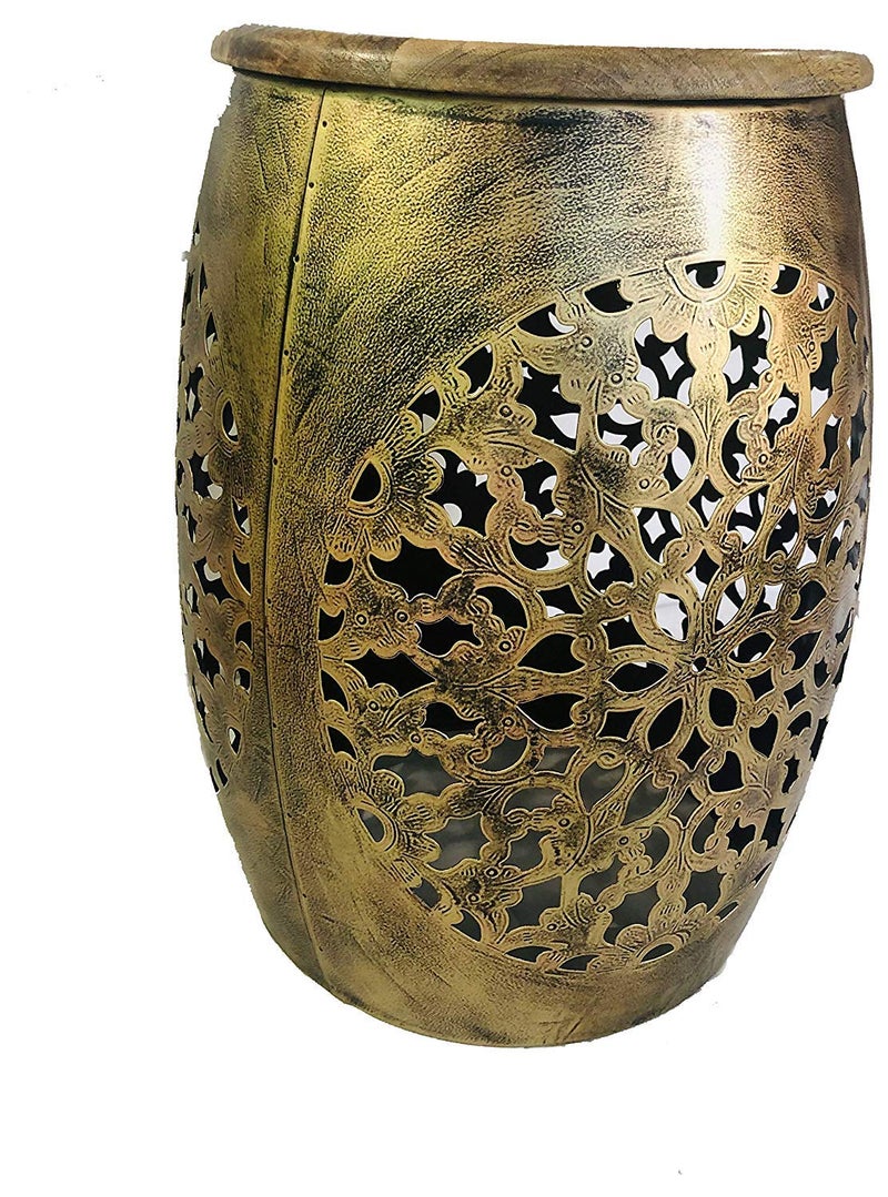 pranjals house pranjals house Hand Painted Beautiful Stool Home DecorFloor DecorTable DecorDecorationMudda Gold 12 Inch - Image 3
