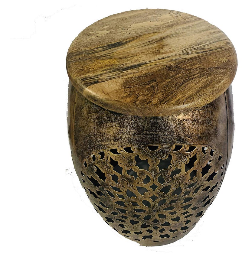 pranjals house pranjals house Hand Painted Beautiful Stool Home DecorFloor DecorTable DecorDecorationMudda Gold 12 Inch - Image 4