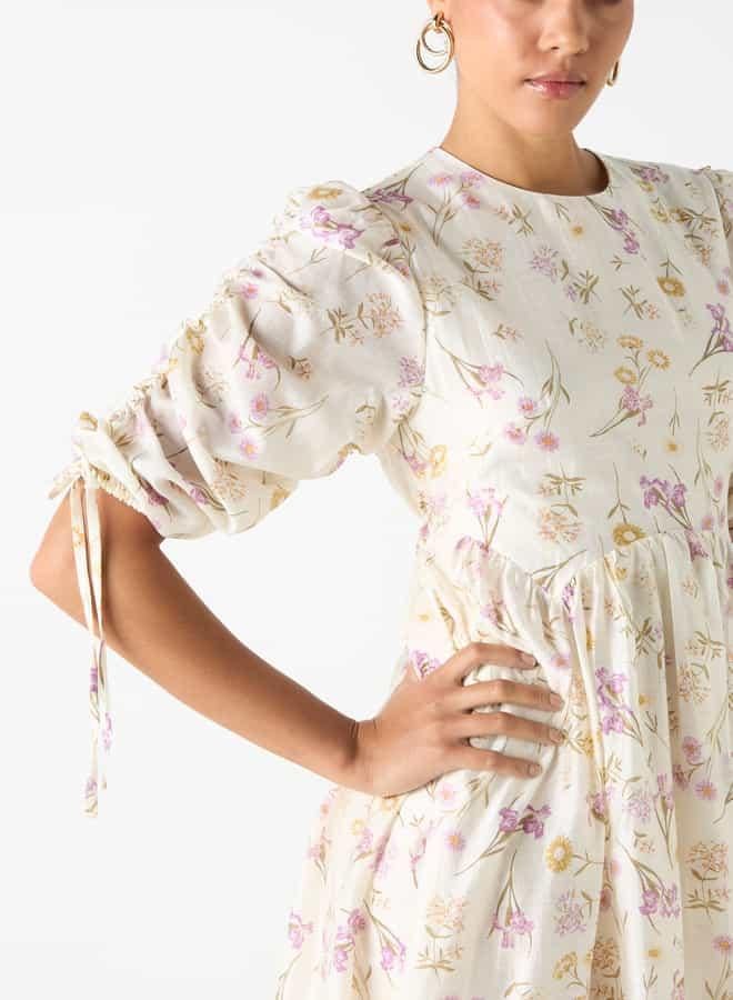 2Xtremz Floral Print Midi Dress with Round Neck and Tie-Up Detail - Image 4