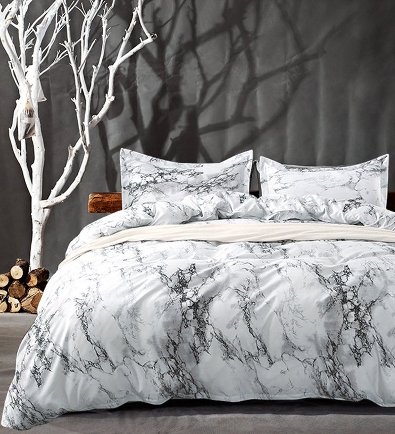 Nanko Bedding Queen Duvet Cover Set Dark Black Marble, 3 Piece - 1000 - TC Luxury Microfiber Quilt Cover with Zipper Closure, Ties - Organic Modern Style for Men and Women - Image 1
