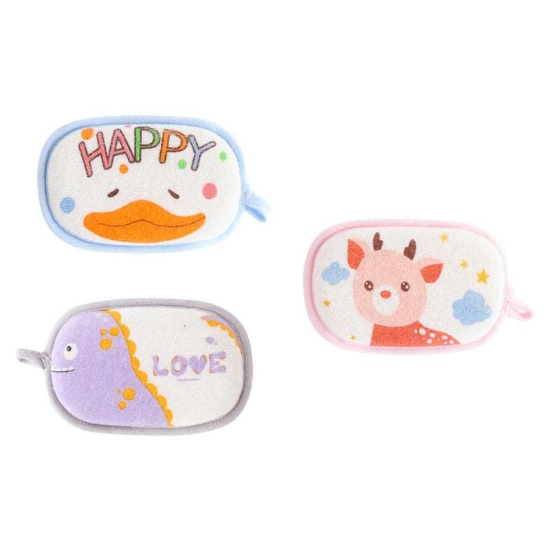3Pcs Soft Absorbent Cartoon Bath Sponge Set For Gentle Body Exfoliating And Daily Bathing - Image 2