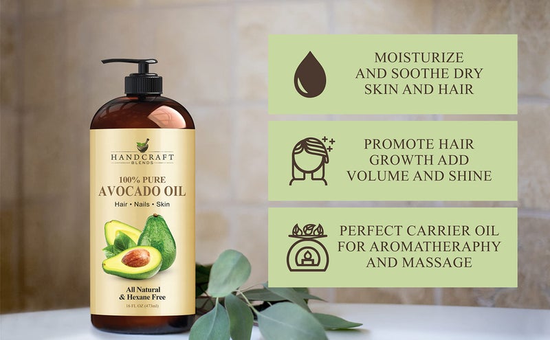 Handcraft Blends Avocado Oil - Cold-Pressed 16 Fl Oz - 100% Pure and Natural - Premium Grade Carrier Oil for Skin and Hair - Hair and Body - Massage - Hexane-Free - Image 5