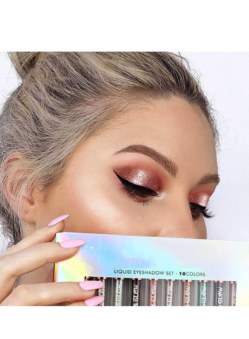 SYOSI Liquid Glitter Eyeshadow Set Metallic Glitter Shimmer Smokey Eye Looks Waterproof Long Lasting Quick Drying Sparkling Eye Shadow Makeup Kits 10 Colors - Image 2