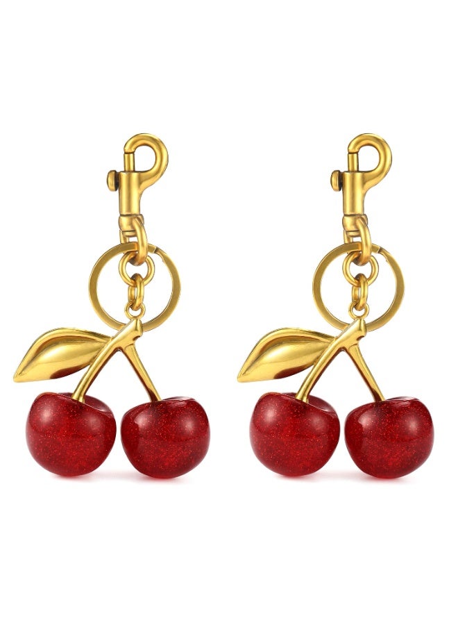 JUMEI 2 Pcs Cherry Bag Charm Keychain, Cute Sparkling Cherry Purse Charms for Women, Car Bag Accessories for Handbags Wallets Backpacks Gift - Image 1