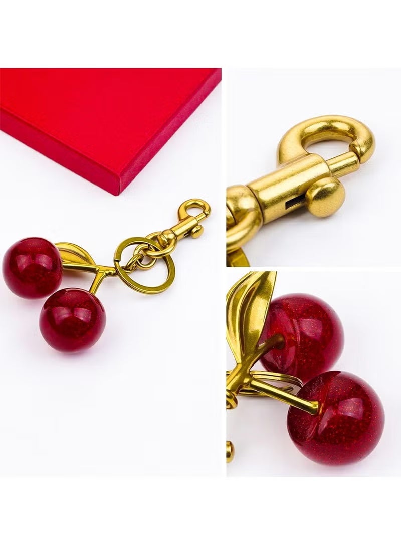 JUMEI 2 Pcs Cherry Bag Charm Keychain, Cute Sparkling Cherry Purse Charms for Women, Car Bag Accessories for Handbags Wallets Backpacks Gift - Image 2