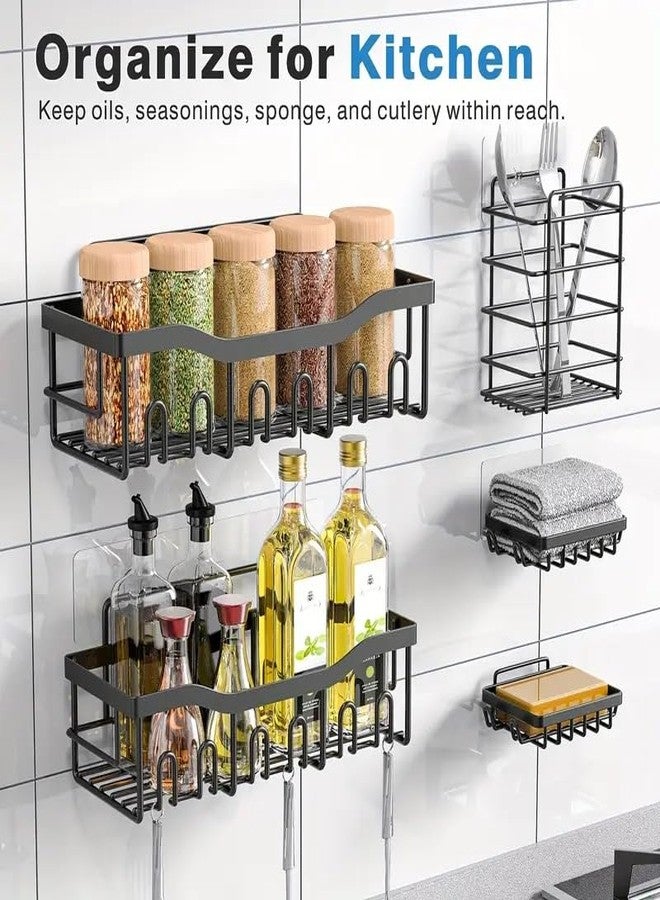 KYMIO Self Adhesive Bathroom Shelf/Bathroom Organiser Without Drill/Stainless Steel Bathroom Shelf Rack with Aluminium Railing/Kitchen Stand (Pack of 1) - Image 4