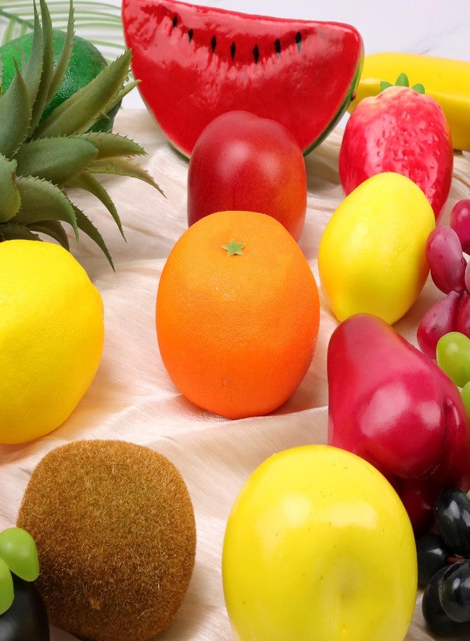 Meiwlong 18 Pcs Fake Fruit Pack, Plastic Artificial Fruit for Decoration Party, Realistic Fake Fruits Table Centrepieces Decoration Home Kitchen, Lifelike Faux Fruits Pineapple Grape Lemon - Image 3