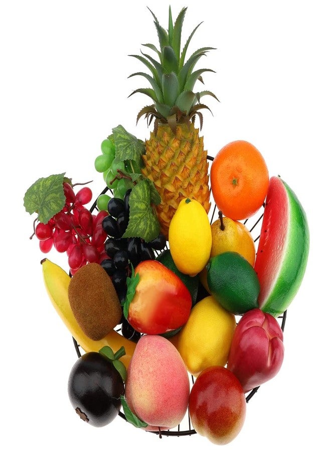 Meiwlong 18 Pcs Fake Fruit Pack, Plastic Artificial Fruit for Decoration Party, Realistic Fake Fruits Table Centrepieces Decoration Home Kitchen, Lifelike Faux Fruits Pineapple Grape Lemon - Image 1