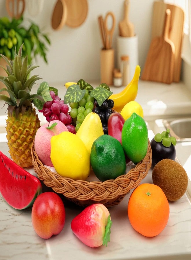 Meiwlong 18 Pcs Fake Fruit Pack, Plastic Artificial Fruit for Decoration Party, Realistic Fake Fruits Table Centrepieces Decoration Home Kitchen, Lifelike Faux Fruits Pineapple Grape Lemon - Image 5