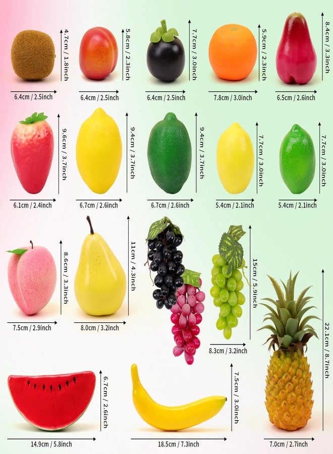 Meiwlong 18 Pcs Fake Fruit Pack, Plastic Artificial Fruit for Decoration Party, Realistic Fake Fruits Table Centrepieces Decoration Home Kitchen, Lifelike Faux Fruits Pineapple Grape Lemon - Image 2