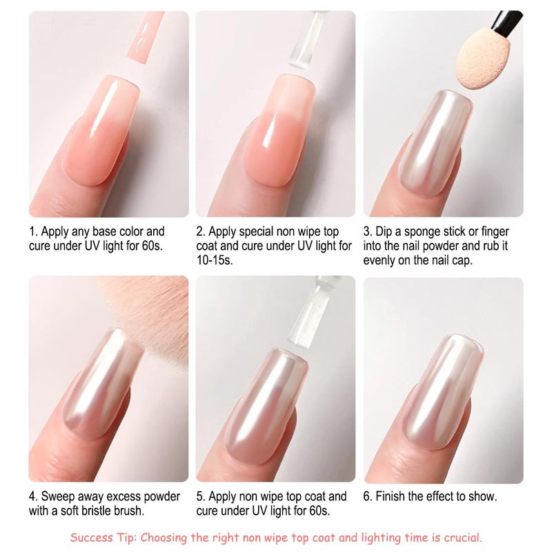 Fokostar 2Pcs Moonlight White Chrome Nail Powder, Aurora Pearl Chrome Nail Powder Magic Clear Pearlescent Mirror Effect Holographic Nail Glitter White Shimmer Sugar Pigment Dust for Nails Art Design 1g/Jar - Image 4