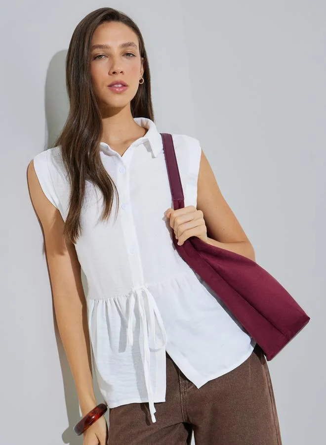 Styli White Sleeveless Tie-Detail Shirt