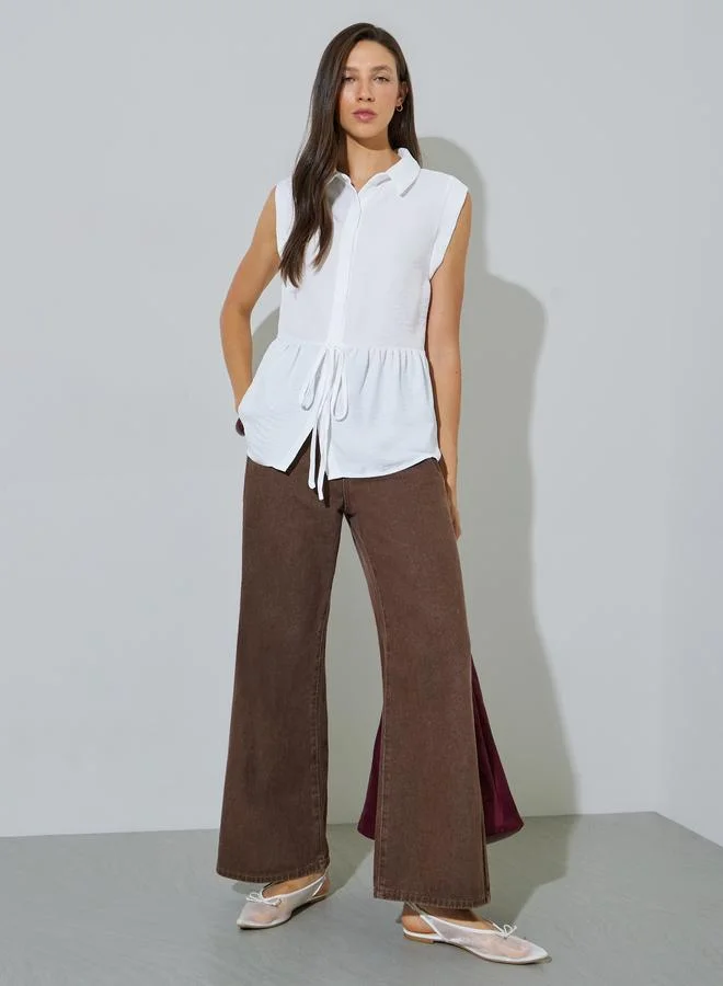Styli White Sleeveless Tie-Detail Shirt