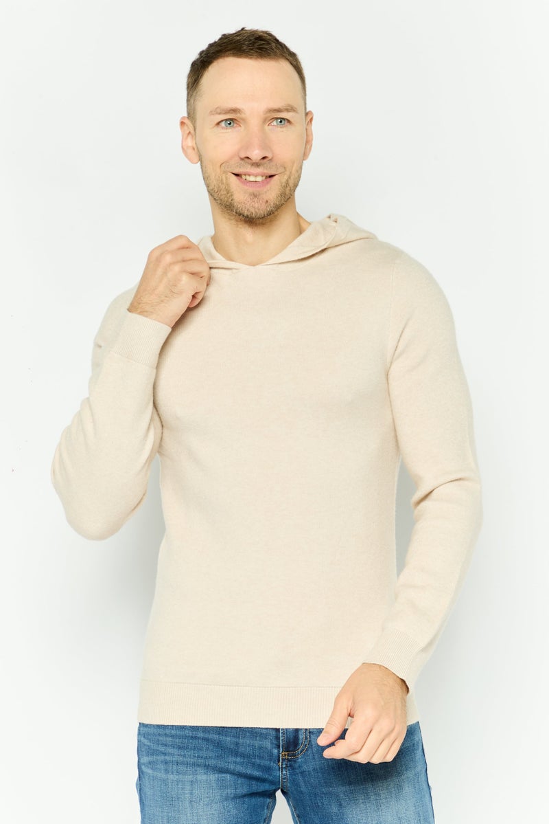 Threadbare Men Plain Long Sleeves Hoodies, Beige - Image 1