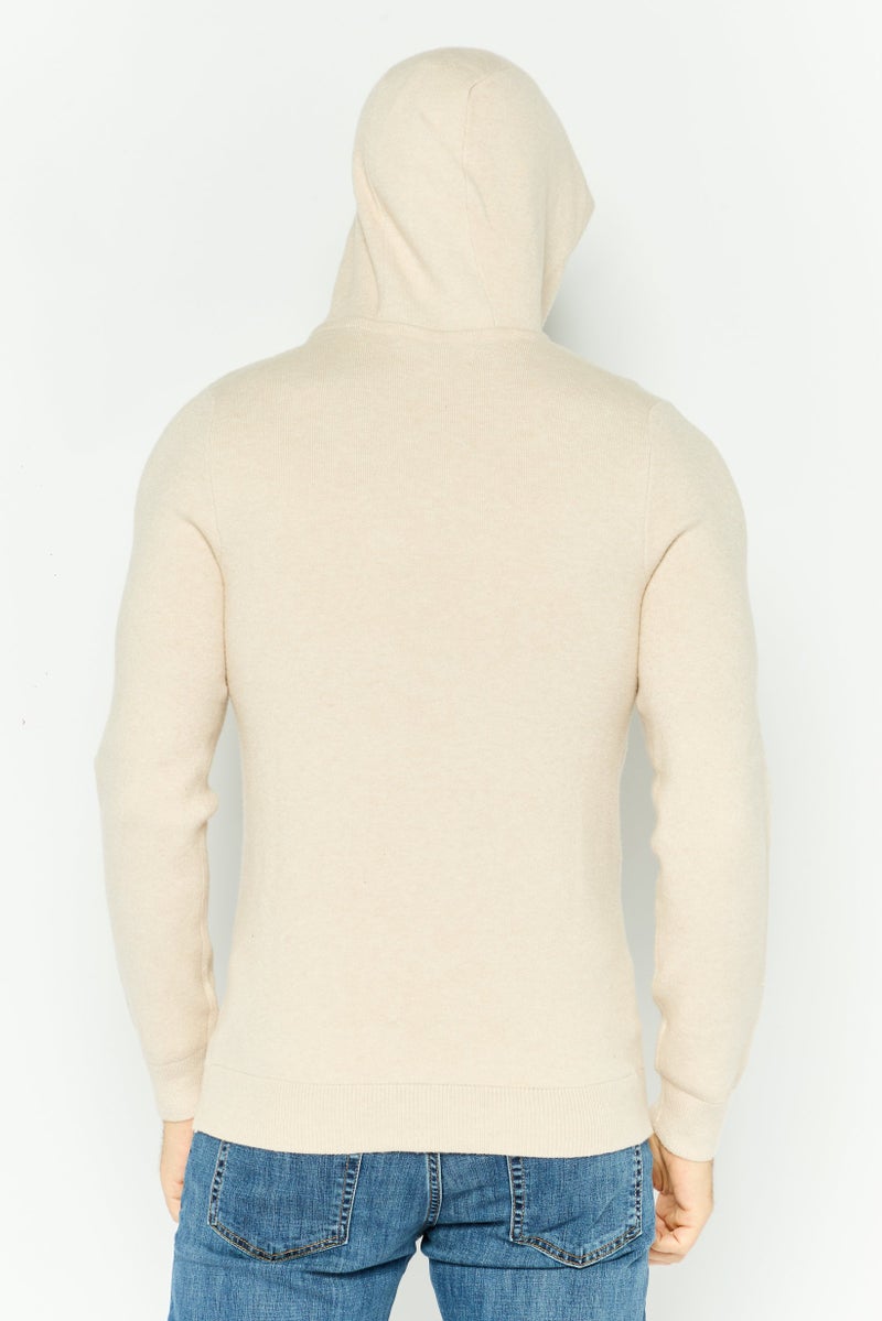 Threadbare Men Plain Long Sleeves Hoodies, Beige - Image 3