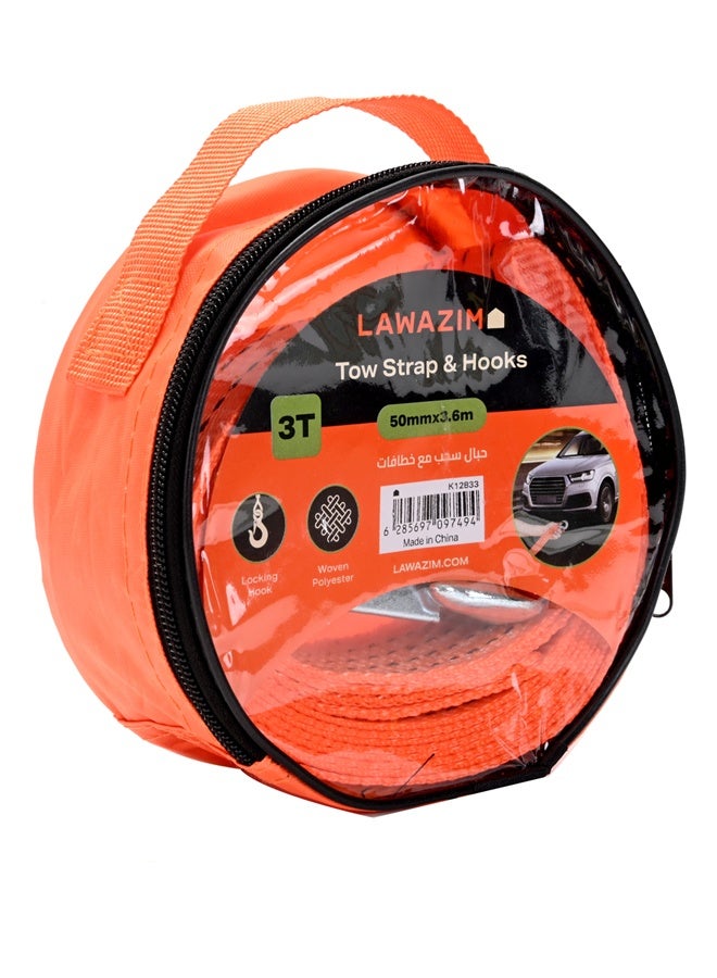 LAWAZIM 3T Tow Strap with Hooks - 50mmx3.6m / 2"x142"- Heavy Duty Polyester Tow Rope with Safety Latch Metal Hooks, Emergency Roadside Towing for Cars, SUVs, ATV, Vehicle Recovery (Orange) - Image 5