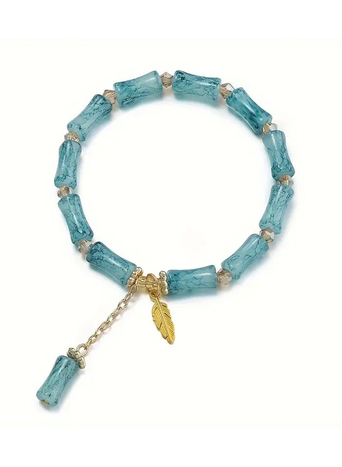 Classic Style Glass Bamboo Joint Beads Bracelet with Charm Pendant, No Plating - 1pc, Ideal for Daily Wear & Special Occasions, Perfect Gift for Women on Valentine's Day and Mother's Day