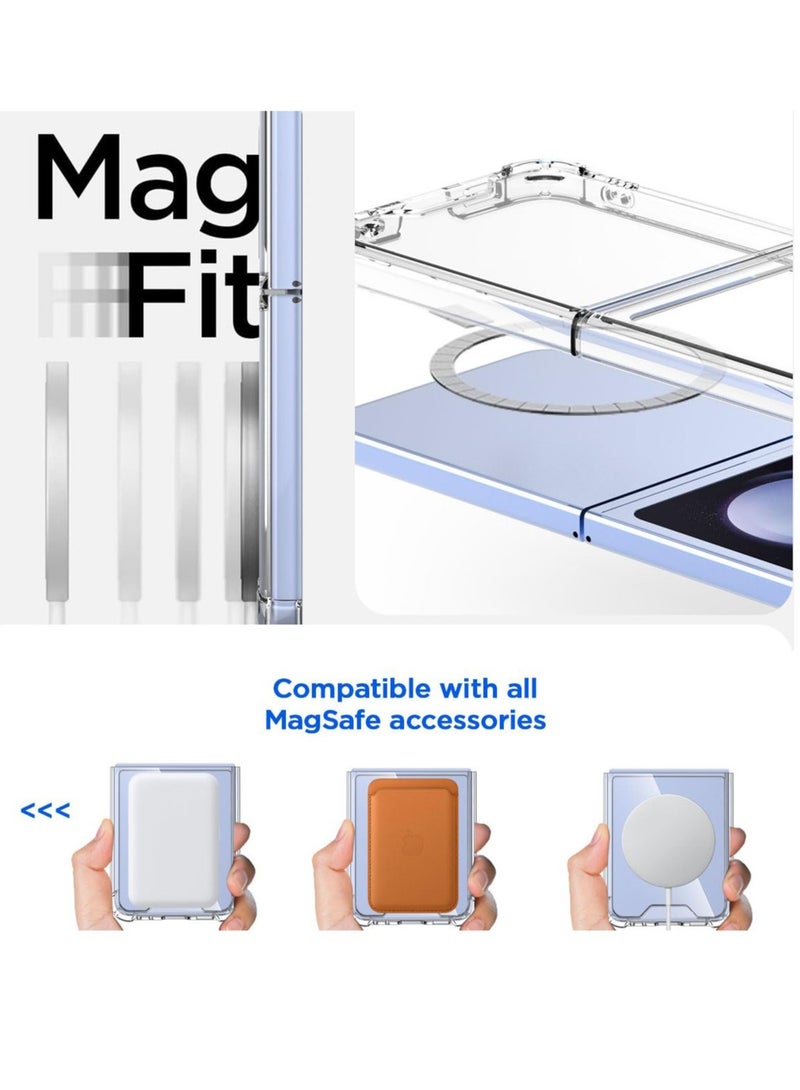 Excefore Clear Case, for Samsung Galaxy Z Flip 5 Clear Case Compatible with MagSafe, Slim Fit Crystal Clear Hard PC & Soft TPU Bumper Cover Transparent Skin Corners Rubber Shockproof - Image 2