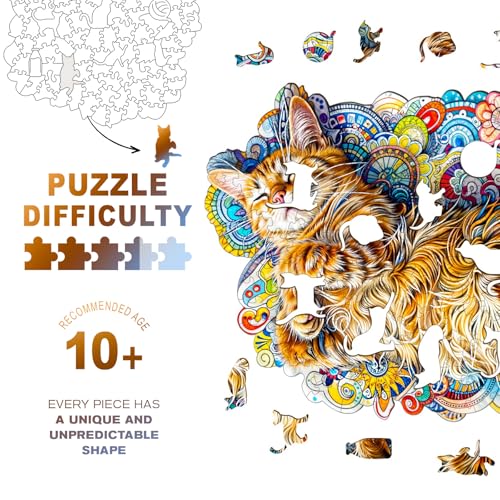 Purdicra Wooden Jigsaw Puzzles Sleeping Cat Wooden Puzzles for Adults with Unique Shape Adult Jigsaw Puzzle Birthday Gifts for Adults 114x82170pcs - Image 5
