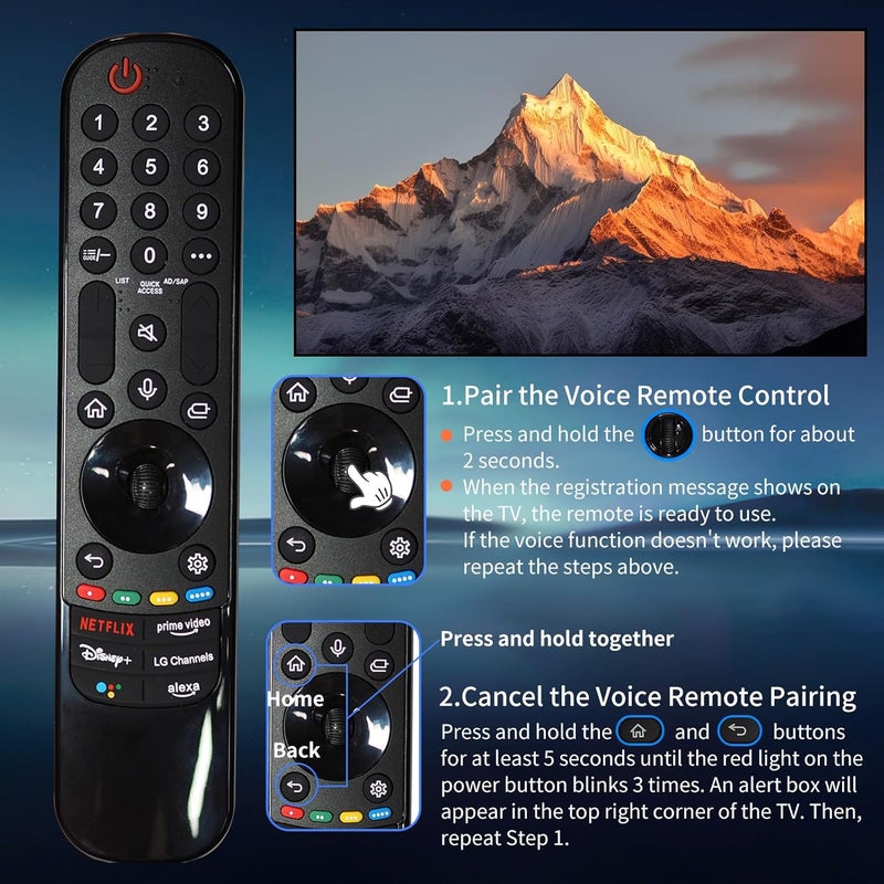 Riviera Magic Remote for LG Smart ThinQ OLED Nanocell WebOS UHD TV with Voice and Pointer Function Compatible with Year 2018-2024 MR24/23/22/21/20GA MR18BA MR22/23/24GN - Image 2
