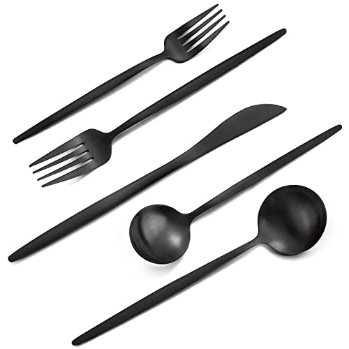 Matte Black Silverware Set VANVRO 60Piece Stainless Steel Flatware Set Satin Finish tableware Cutlery Set Service for 12 Home and Restaurant Dishwasher Safe