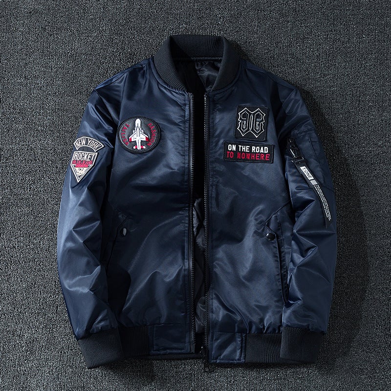 Double-Sided Wearing Plus Cotton Flying Jacket Cotton-Padded Jacket Pilot Heavy-Duty Embroidered Down Cotton-Padded Jacket Warm Trendy Large Size Cotton-Padded Jacket - Image 1